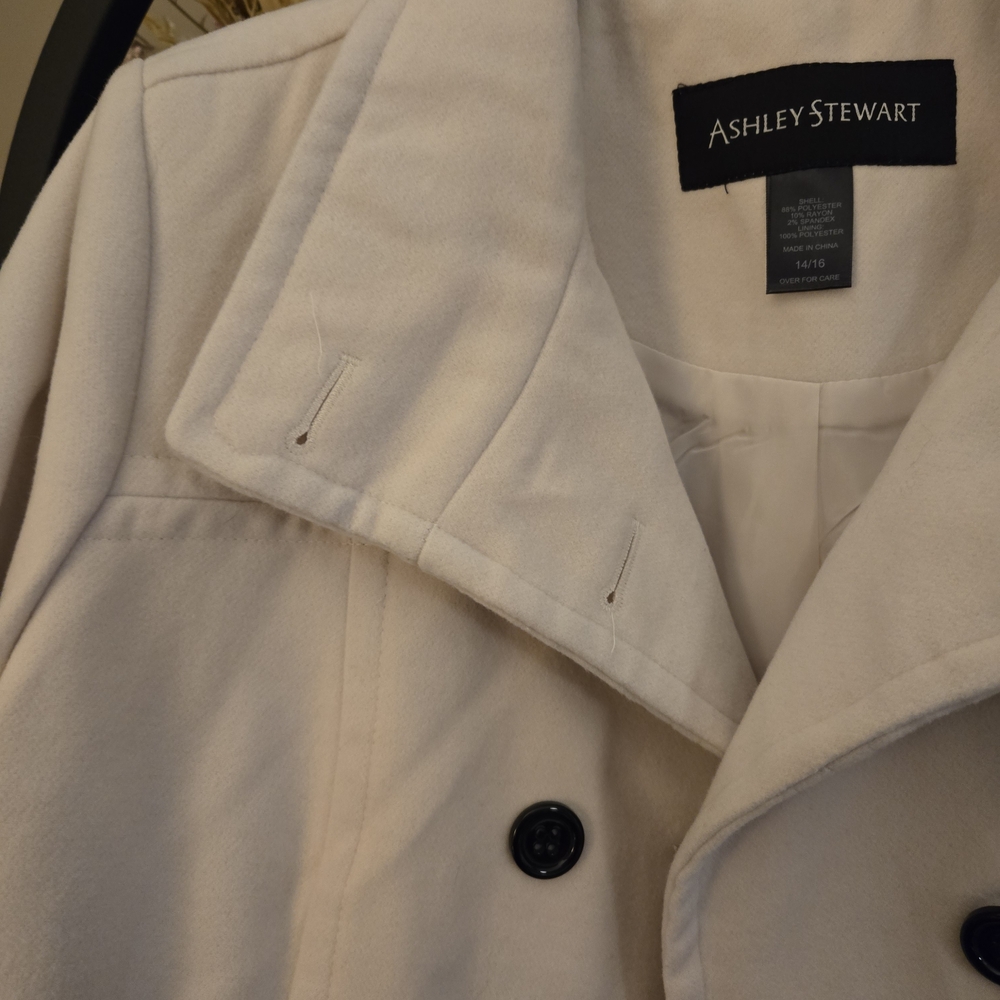 Womens Cream Pea Coat Ashley Stewart Coat Size 14/16 Casual Dress Classic Soft - Picture 4 of 13